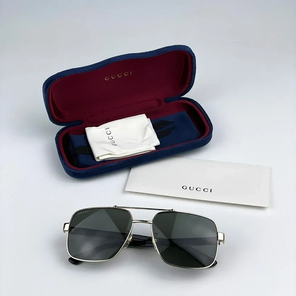 NEW Gucci GG0529S 001 Gold Black Grey Oversized Pilot Unisex Sunglasses